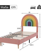 Comanlai 90 * 200 cm Letto imbottito in velluto Letto singolo in legno per bambine, letto per bambini con testiera arcobaleno rosa