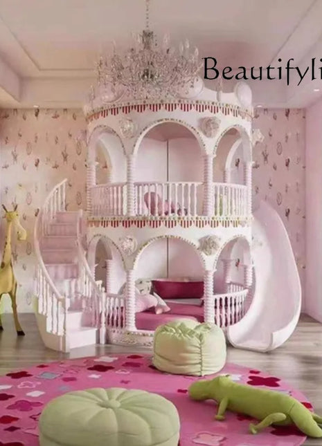 Letto a Castello per Bambini J Normal, Decorazione Moderna con Scivolo, Letto Principessa, Box per Bambini, Arredamento per la Casa