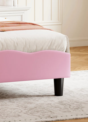 Rosahqnda Letto per bambini 90x200 cm,Cama singolo per ragazzi e ragazze,Culla a farfalla con luce LED, testiera regolabile in velluto,senza materasso