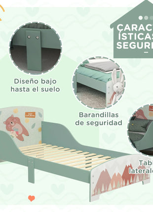 ZONEKIZ Cama Infantil de Madera 143x77x60 cm para Niños de 3-6 Anni Carga 40 kg