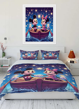 Set di Biancheria da Letto con Stampa Mickey e Minnie Mouse, Set in Microfibra con Federe, Copripiumino per Adulti, Set per Camera da Letto