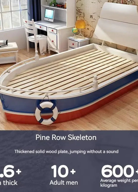 Letto per Bambini in Legno Massello 2026, Letto Singolo per Ragazzi, Design Creativo a Forma di Barca Nautica 1,5m con Ringhiera
