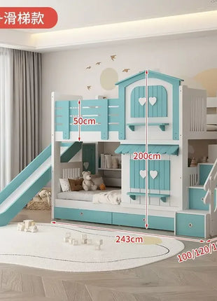 Letto a Castello per Bambine JC, Letto a Due Piani Rosa Stile Principessa con Scivolo