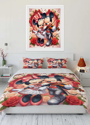 Set di Biancheria da Letto con Stampa Mickey e Minnie Mouse, Set in Microfibra con Federe, Copripiumino per Adulti, Set per Camera da Letto