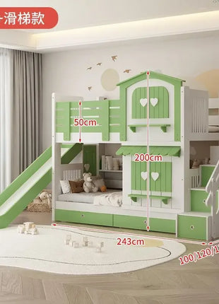 Letto a Castello per Bambine JC, Letto a Due Piani Rosa Stile Principessa con Scivolo