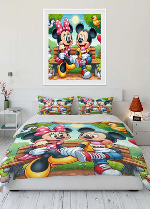 Set di Biancheria da Letto con Stampa Mickey e Minnie Mouse, Set in Microfibra con Federe, Copripiumino per Adulti, Set per Camera da Letto