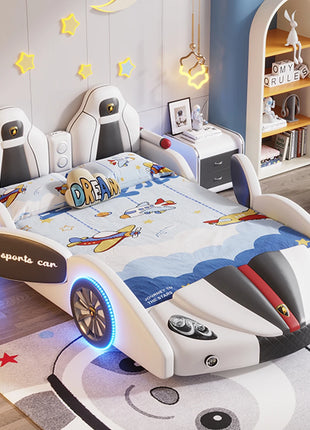 # Per letto per bambini moderno e fresco in stile auto Letto per bambini imbottito in pelle per ragazzi Letto matrimoniale creativo con guardrail