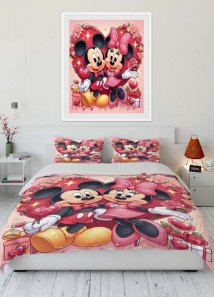 Set di Biancheria da Letto con Stampa Mickey e Minnie Mouse, Set in Microfibra con Federe, Copripiumino per Adulti, Set per Camera da Letto