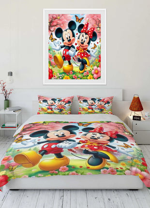 Set di Biancheria da Letto con Stampa Mickey e Minnie Mouse, Set in Microfibra con Federe, Copripiumino per Adulti, Set per Camera da Letto
