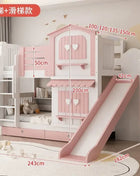 Letto a Castello per Bambine JC, Letto a Due Piani Rosa Stile Principessa con Scivolo