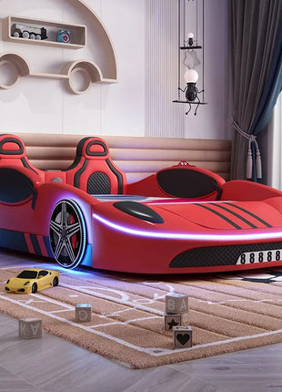 Letti per bambini di sicurezza normale Guardrail a forma di auto Box in stile moderno Letti per bambini Design per ragazzi Mobili per bambini singoli illuminati per la casa