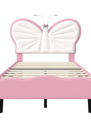 Rosahqnda Letto per bambini 90x200 cm,Cama singolo per ragazzi e ragazze,Culla a farfalla con luce LED, testiera regolabile in velluto,senza materasso