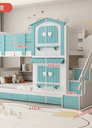 Letto a Castello per Bambine JC, Letto a Due Piani Rosa Stile Principessa con Scivolo