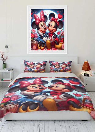 Set di Biancheria da Letto con Stampa Mickey e Minnie Mouse, Set in Microfibra con Federe, Copripiumino per Adulti, Set per Camera da Letto