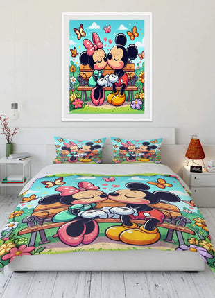 Set di Biancheria da Letto con Stampa Mickey e Minnie Mouse, Set in Microfibra con Federe, Copripiumino per Adulti, Set per Camera da Letto