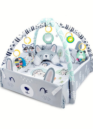Tappetino da gioco per bambini con recinto a quattro lati e arco da palestra include un cuscino per gattonare