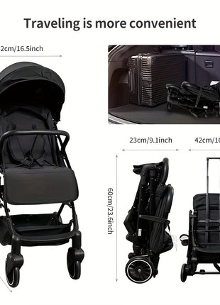 Passeggino pieghevole compatto per bambini con cordino chiusura con una mano sedile alto tettuccio regolabile finestrino panoramico traspirante telaio in acciaio al carbonio ideale per 03 anni passeggino da viaggio perfetto  Nero