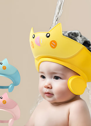 1pz Cappellino da Doccia per Bambini a Tema Maialino Adorabile  Materiale TPE Morbido e Confortevole  Regolabile con Protezione per le Orecchie  Design Cartoon Carino in Rosa Blu Giallo per il Bagno Divertente