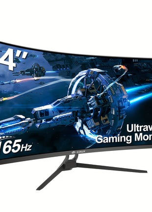 Monitor da Gioco Curvo Ultrawide 34 CRUA  3440x1440 WQHD Pannello VA a 165Hz 99 sRGB Risposta 1ms Dual DisplayPort VESA 75x75 Nero Macchina Design Immersivo Alta Frequenza di Aggiornamento