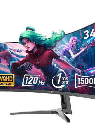 Monitor da Gioco pz Ultra Largo Curvo 34 Pollici con Curve di 1500R 120Hz UWQHD 3440x1440 219 Senza Altoparlanti Freesync Angolo di Visione di 178 Porte Display HDTV Compatibile con Montaggio a Parete 7575mm  Nero