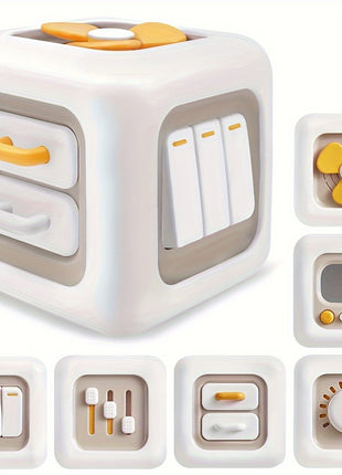 EDUVANKU Giocattolo Busy Cube 6in1 per Bambini  Ragazzi  Migliora le Abilit Motorie Finate  lApprendimento Precoce Bianco con Accenti Gialli Prodotto in Cina Giocattoli per Bambini