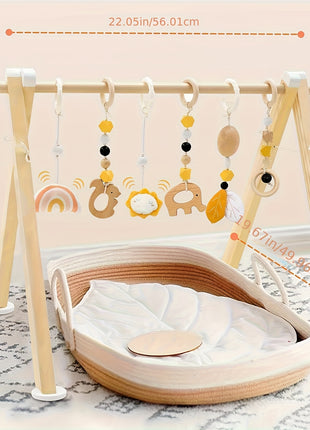 Gym per Bambini in Legno Pieghevole LABEBE con 6 Giocattoli Sospesi  Telaio di Gioco in Legno di Pino Naturale per 012 Mesi Facile Montaggio con Barra Appesa Regalo per Neonati Maschi e Femmine Tappetino da Gioco