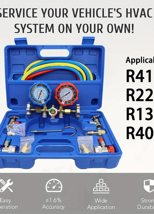 Set di Manometri per Collettore AC R410A R22 R134a R404A Kit di Ricarica Refrigerante a 3 Vie con Tubo da 12m Accoppiatore e Connettore