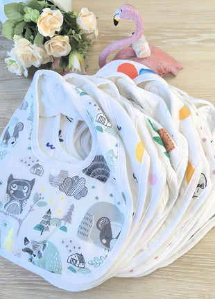 Confezione da 10 bavaglini in cotone muslin Goldcolin con chiusura a bottone regolabile bavaglini assorbenti per bambini e bambine morbidi e adatti per neonati e bambini da 0 a 3 anni con simpatici disegni assortiti