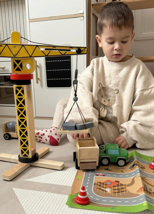 Wooden Construction Site With Vehicles